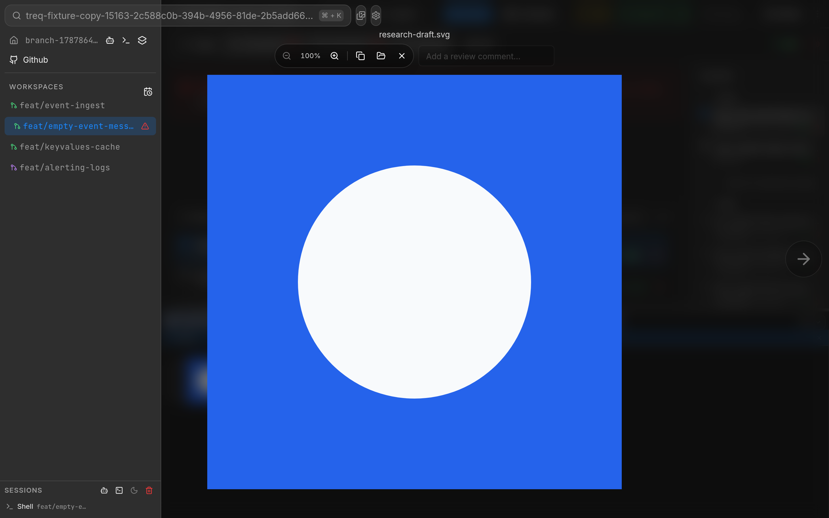 Asset lightbox open after clicking the thumbnail